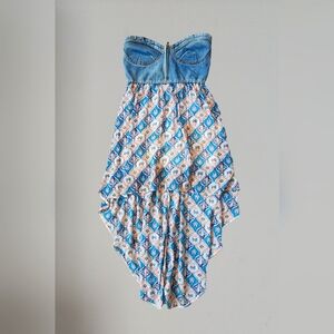 Strapless Denim and Patterned Dress